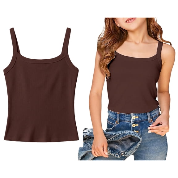 Bigetiay Girls Ribbed Stretch Sleeveless Tank Top Casual Basic Slim Fit Cami Top Shirt for Kids Toddler Youth 15-16 Years