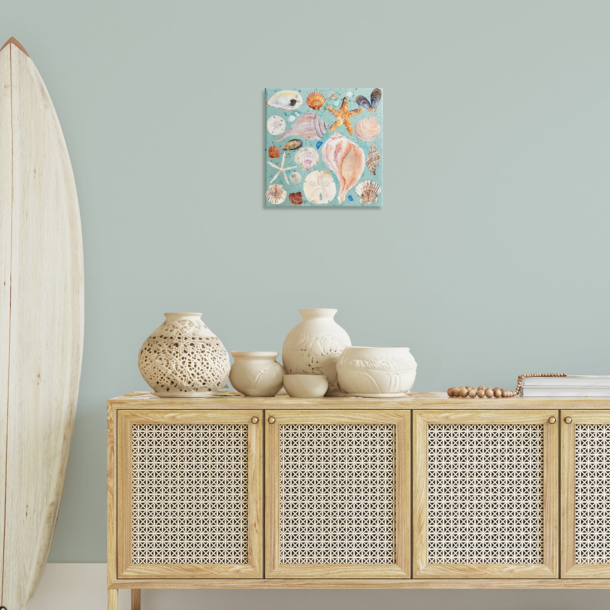 Stupell Industries Seashell Puzzle Pattern Coastal Painting Gallery Wrapped Canvas Art Print Wall Art, 17 x 17