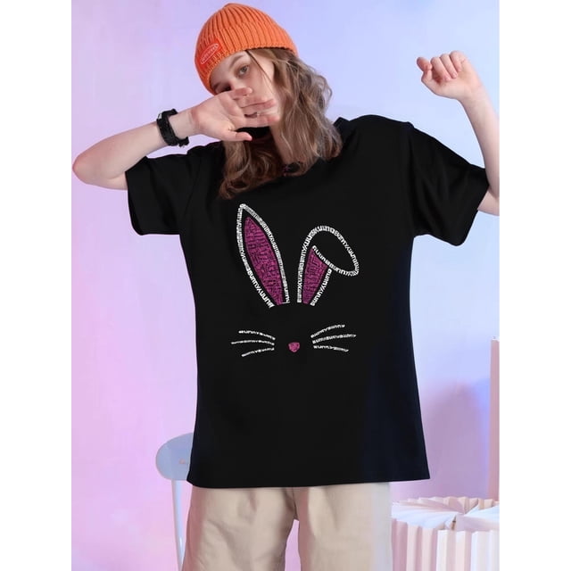 Camiseta básica para mujer de veranoBunny Print T-Shirt, Casual Crew Neck Short Sleeve T-Shirt, Women's ClothingFather's Day, MotherCamisetas de verano para mujer, manga corta, cuello redondo, c