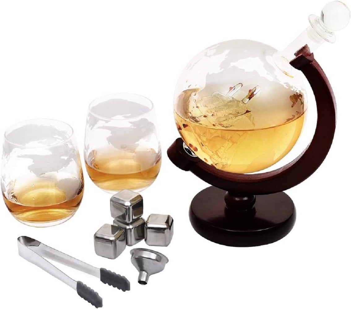 1500ml Liquor Decanter World Etched Globe Decanter Whiskey Decanter Set 