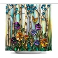 thumbnail image 2 of Stained Glass Birch Trees Shower Curtains Purple Floral Green Blue Diamond Barn Door Decor Waterproof Bathroom Curtains Set with Hooks-72"W x 84"L (Pack of 1), 2 of 6