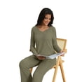 thumbnail image 5 of MINTREUS Women's Pajama Sets Long Sleeve V Neck Lounge Sets Soft Ribbed knit Sleepwear 2 Piece Pjs Set, 5 of 8