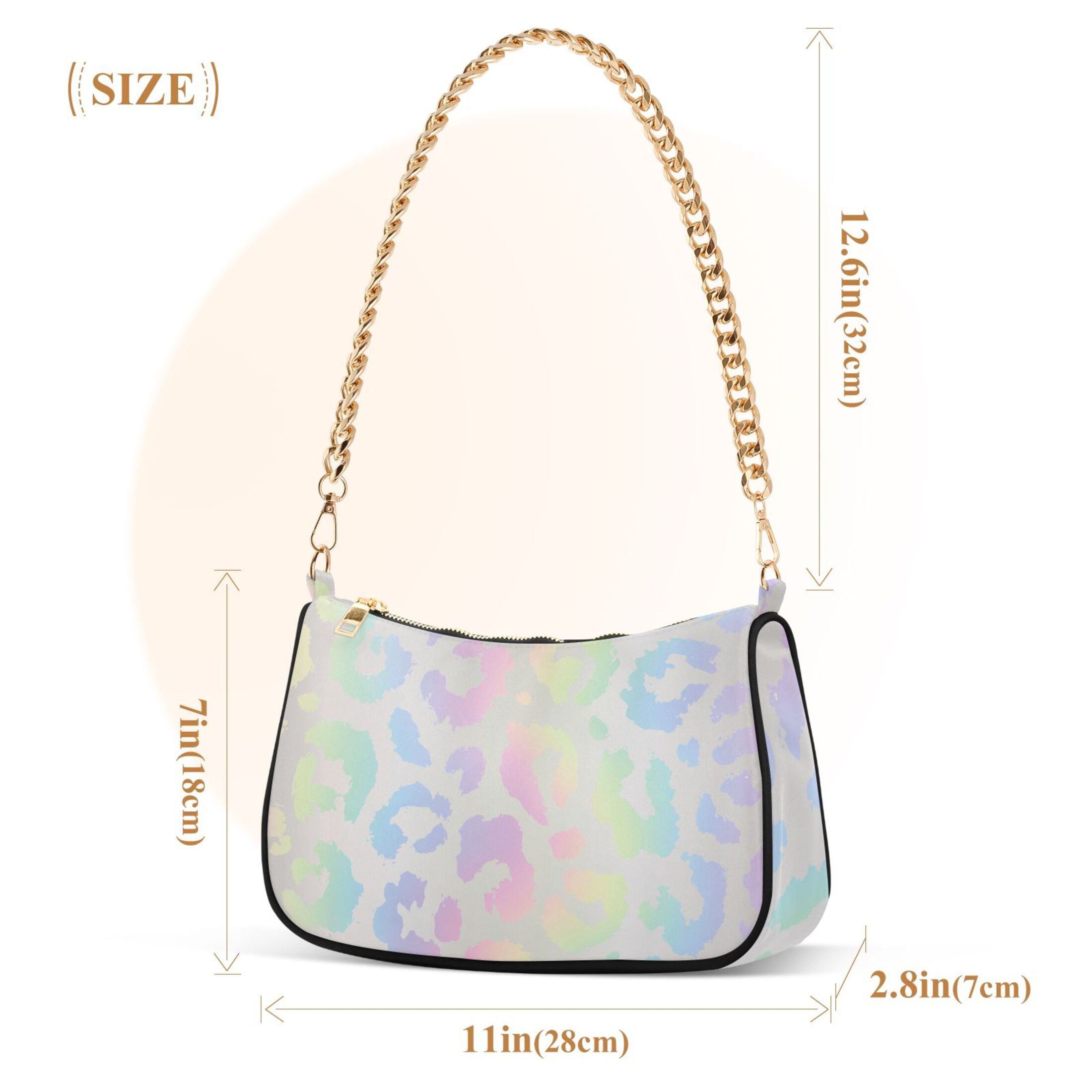 Iridescent Leopard Womens Chain Shoulder Bag Tote Handbag Clutch Hobo Purse with Zipper for Travel Casual