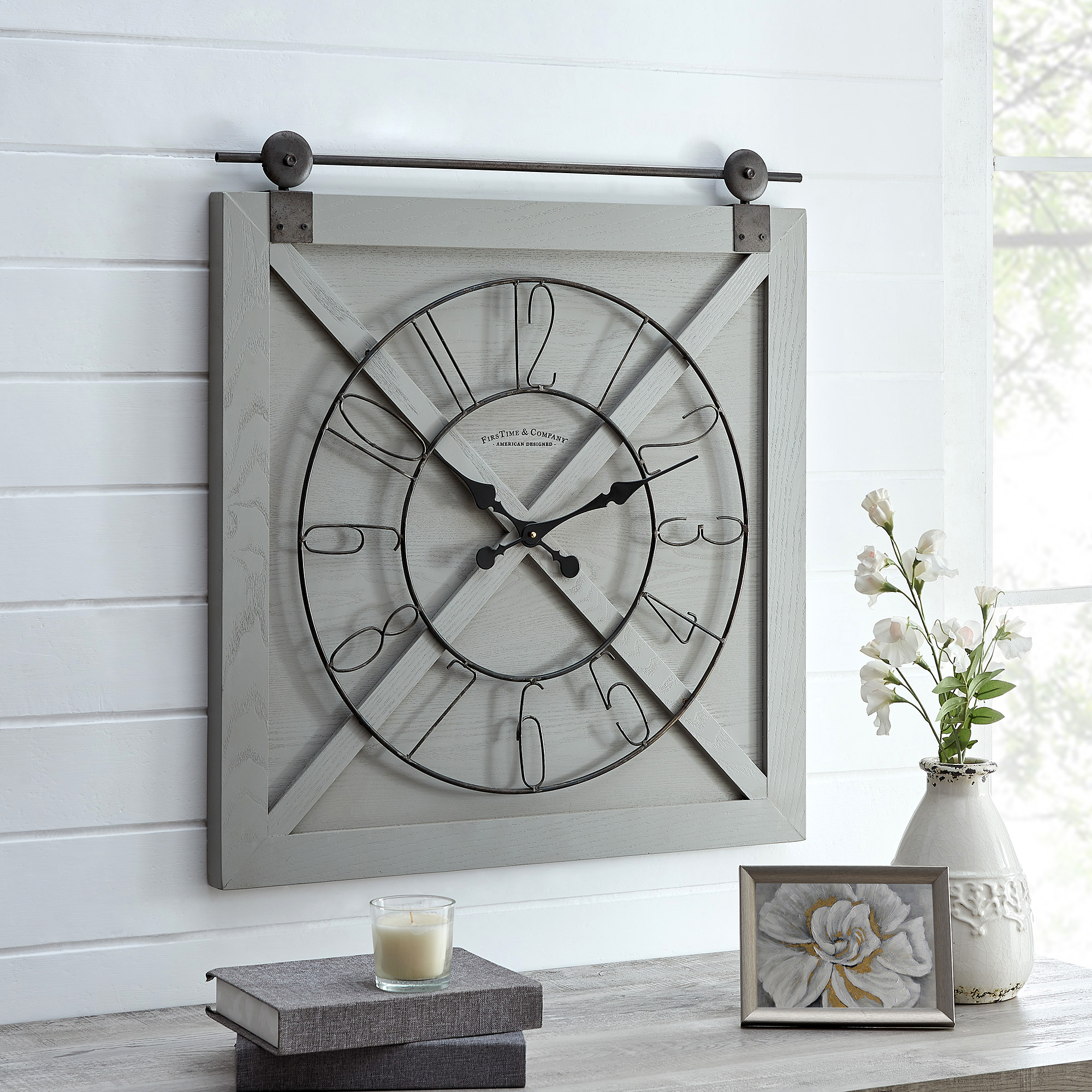 FirsTime & Co.® Gray Farmstead Barn Door Wall Clock