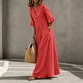 thumbnail image 6 of Dvprdro Womens Casual Flowy V Neck 3/4 Sleeve Ruffle Hem Maxi Dress Button Front Solid A Line Beach Vacation Long Dress, 6 of 10