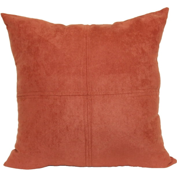 Mainstays Solid Faux Suede 4Panel Decorative Throw Pillow, 17" x 17" Square, Baked Clay