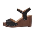 thumbnail image 3 of Lucky Brand Zashti Black Leather Open Toe Platform Embellished Wedges Sandals (BLACK, 10), 3 of 6