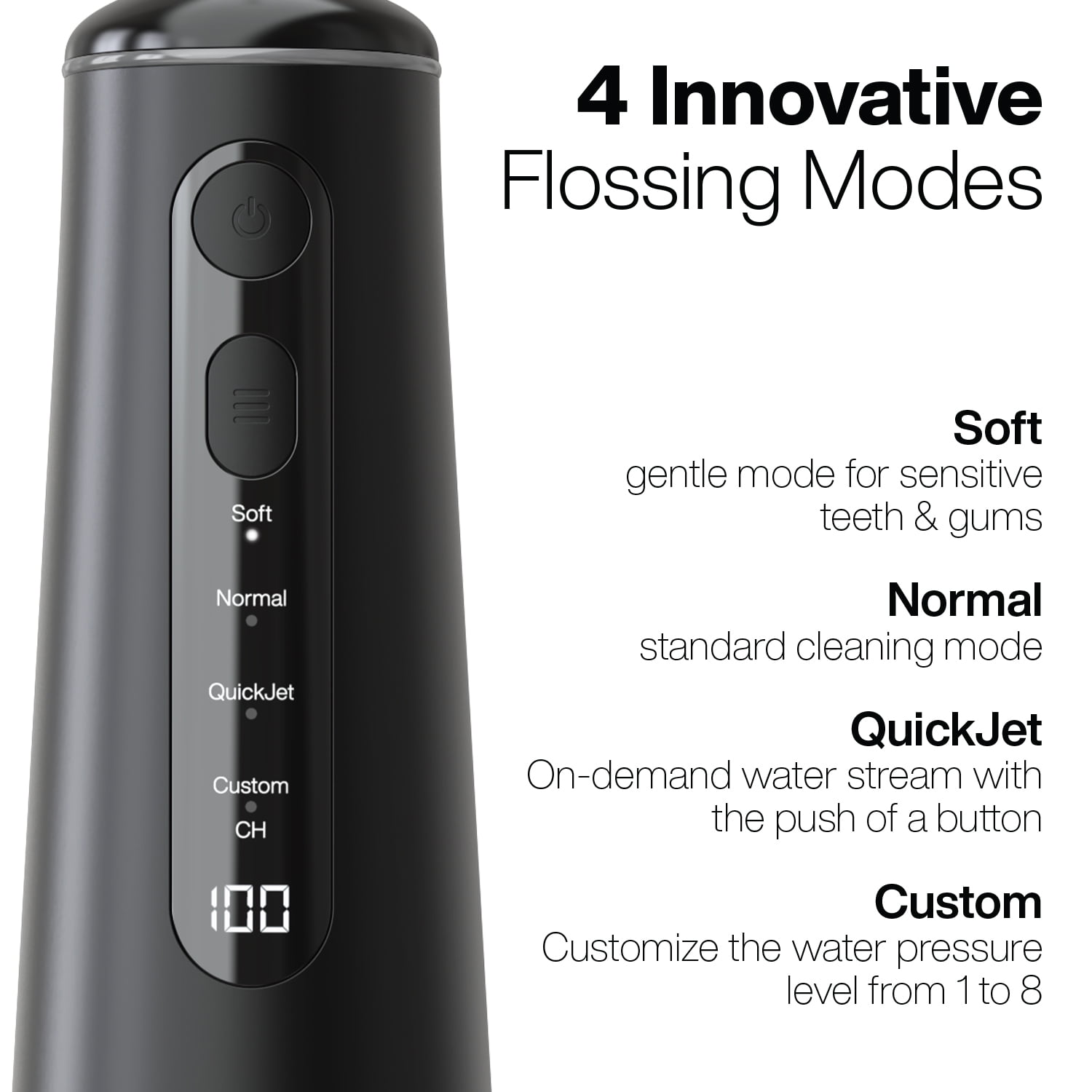 AquaSonic Elite Rechargeable Water Flosser - 300ml Tank, 4 Tips, Travel Bag, Waterproof (Black)