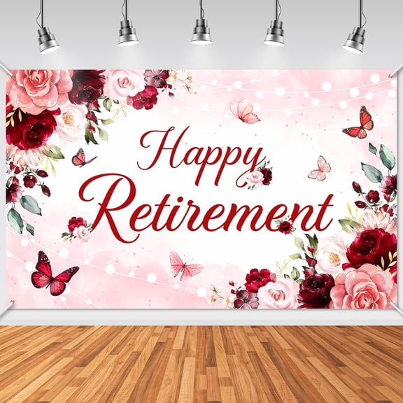 Happy Retirement Banner for Burgundy Floral Retirement Party Decorations Backdrop Red Flowers Retire Party Decorations Banner