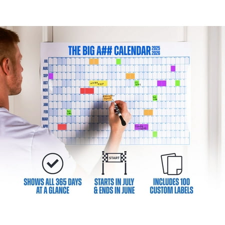 The Big A## Mid-Year Extra Large Door Calendar July 2025 - June 2026, 26 x 18 inches, Blue