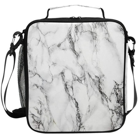 

Marble Lunch Box for Women White Marble Stone Teens Girls Cooler Insulated Lunch Bag Tote Freezable Shoulder Strap Waterproof Picnic Meal for School Office