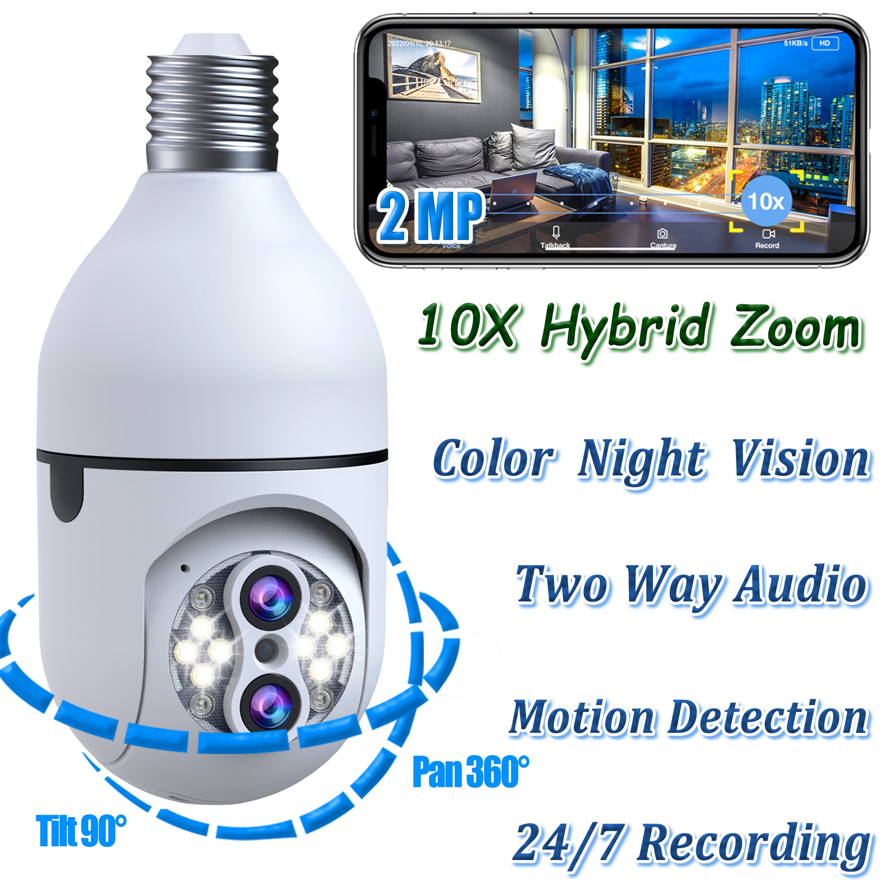 Toguard SC11 10X Hybrid Zoom Light Bulb Security Camera Outdoor E27 PTZ