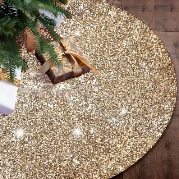 BESTSKY 24" Sequin Velvet Christmas Tree Skirt,Glitter Gold for Holiday Decor