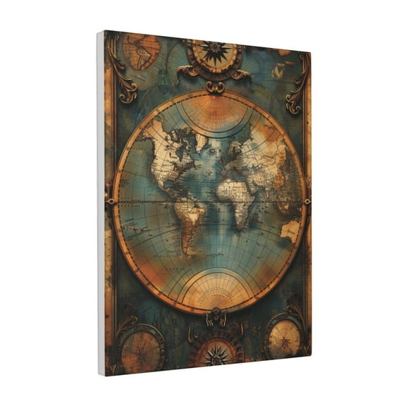 12x16 inch Canvas Picture Wall Decor Medieval Times Earth Map,Lounge,Bathroom,Study,Man Cave Wall Decorative Painting,For Vintage Collector Gifts,Enchanting Earth Map Vintage Style Paintings