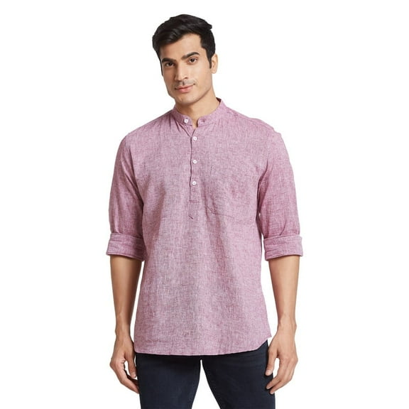 Nick&Jess Mens Henley Slim Fit linen flax chinese collar Burgundy slub kurta