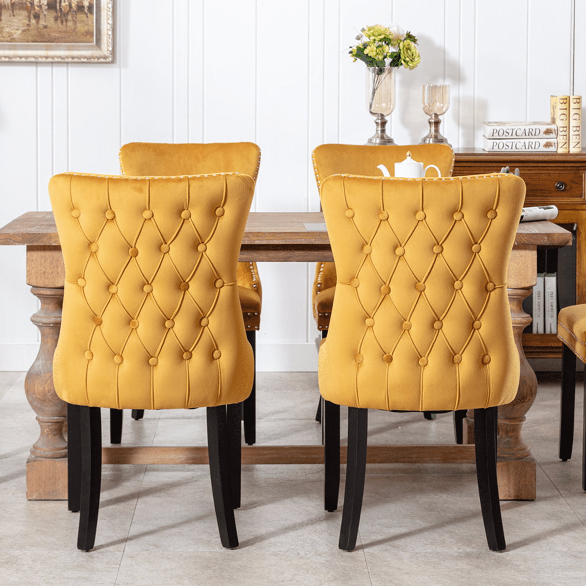 WingBack Button Tufted Dining Chairs, Highend Velvet Upholstered