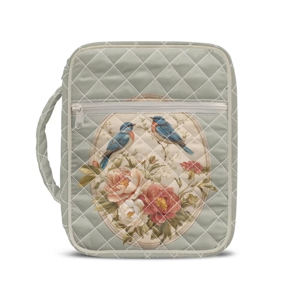 Xixirimido Bible Cover Case for Women, Quilted Bible Cover Bag with Handle, Bible Carrying Case Study Supplies Accessories for Men, Birds Peony Floral Pattern