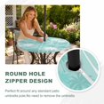 thumbnail image 4 of Round Outdoor Tablecloth with Umbrella Hole and Zipper, Tropical Palm Tree Tablecloth with Elastic Waterproof, Turquoise White Plants Coastal Leaf Beach Patio Table Covers for 55" - 60" Pool Tables, 4 of 9