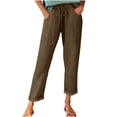 thumbnail image 2 of Cagogo Women's Straight Leg Capri Pants with Pockets Elastic Waist Casual Solid Vacation Trousers Summer Beach Cropped Lounge Travel Clothes, Brown 2XL, 2 of 8