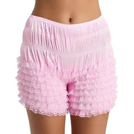Fldy Women s Tiered Lace Ruffle Frilly Panties Dance Bloomers Booty Shorts Knickers Hot Pants Short Pink XL