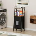 thumbnail image 3 of MX-Laundry Hamper, Vertical Laundry Basket with 2 Tiers Wooden Shelf and Hooks, Clothes Hamper with Pull-Out and Removable Bag for Bathroom, Bedroom, Dorm, 13.21 Gallons (50L), 3 of 9