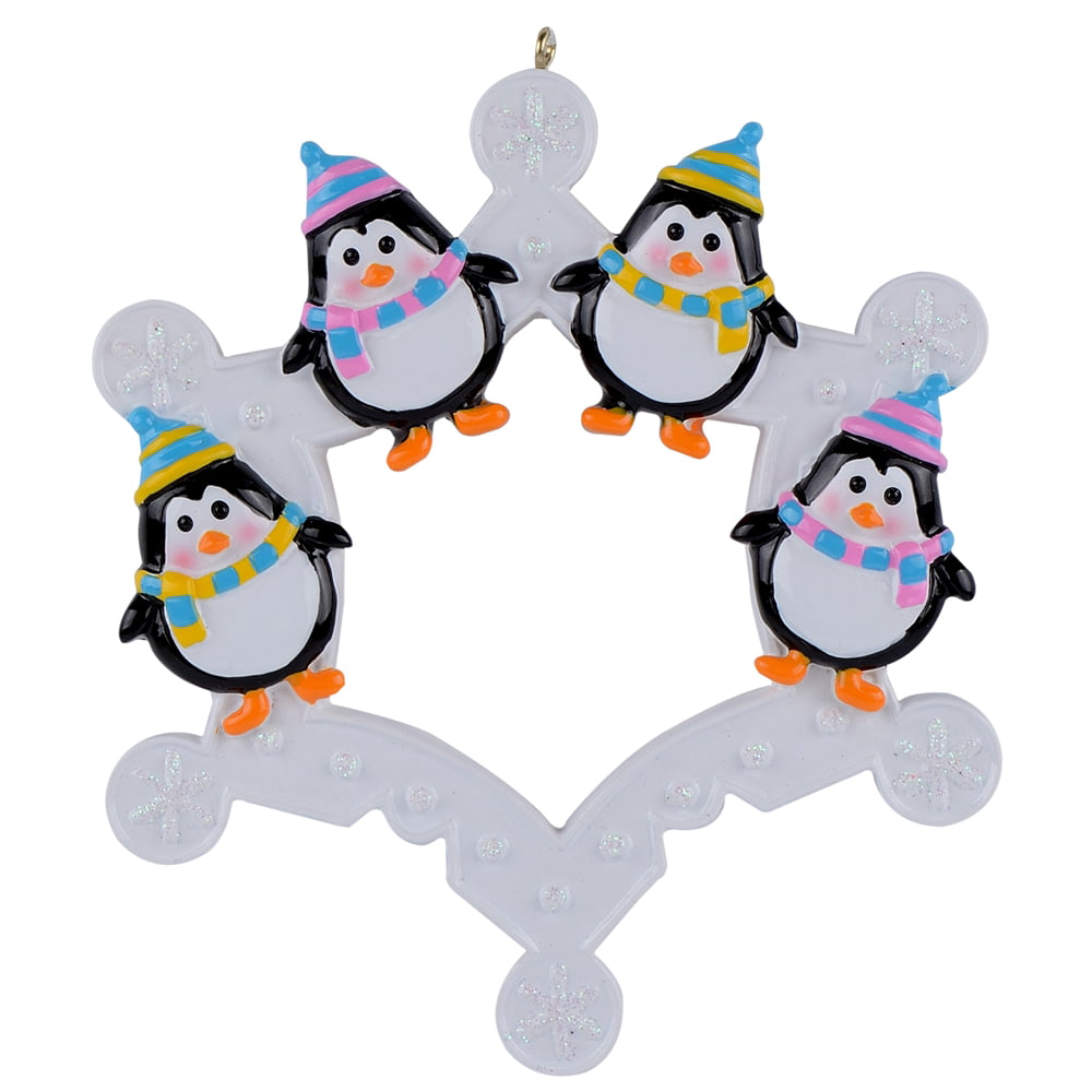 MAXORA Snowflake Penguins Family of 2 3 4 5 6 Personalized Ornament 