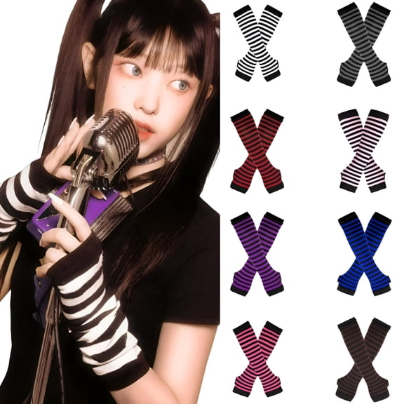 TELOLY Y2K Arm Cover Knitted Arm Warmer Grunge Fairy Fingerless Gloves Punk Kpop Arm Sleeves for Women Teen Girl