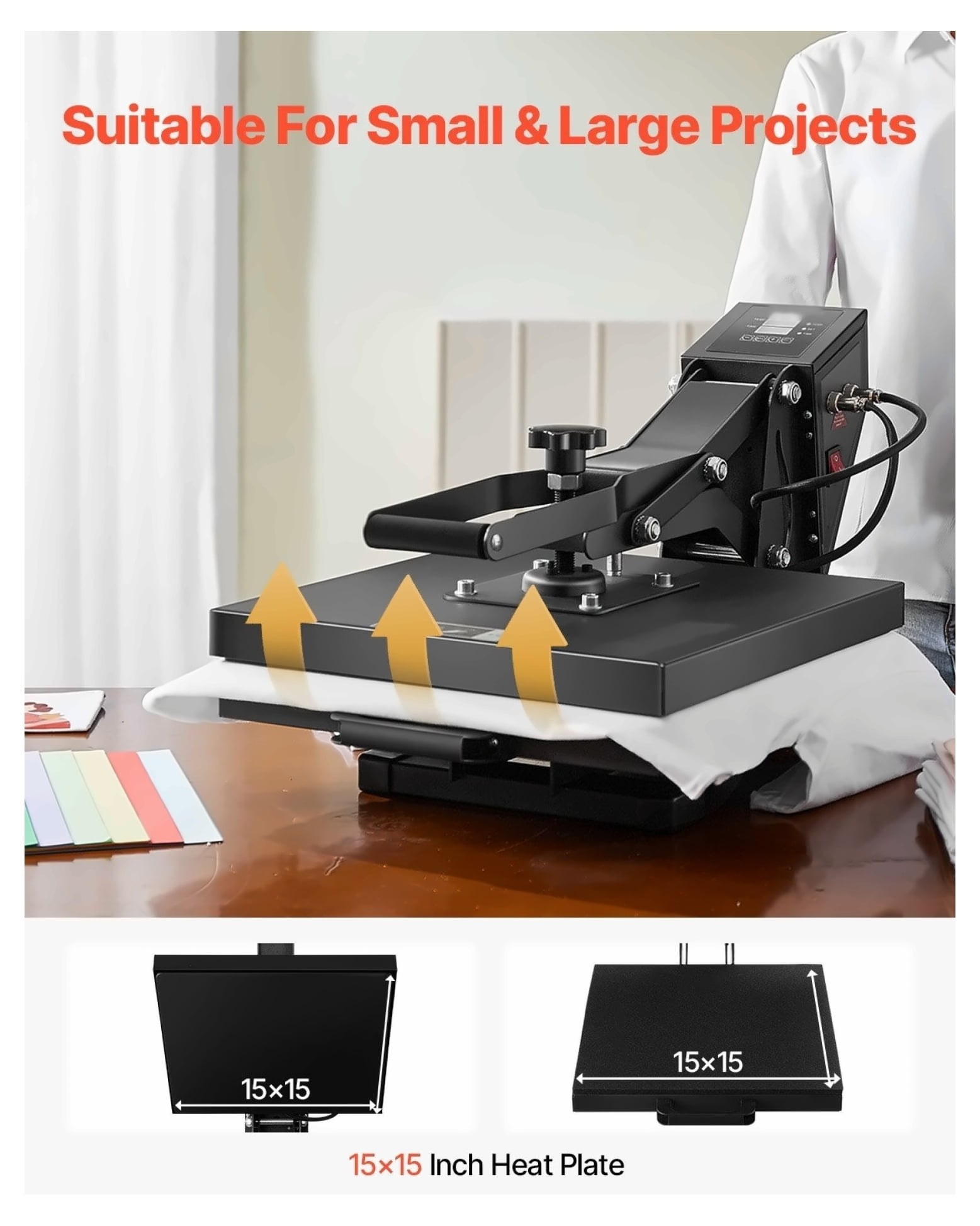 Heat Press Machine 15x15 inch, Sublimation Printer Transfer for T-Shirts, DIY Crafts, Heat Transfer Press for Clothing, Pillows, Digital Control, Adjustable