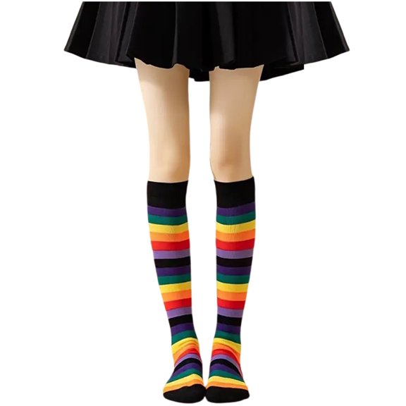 Elvqul Mid-Calf Socks for Women Cotton Striped