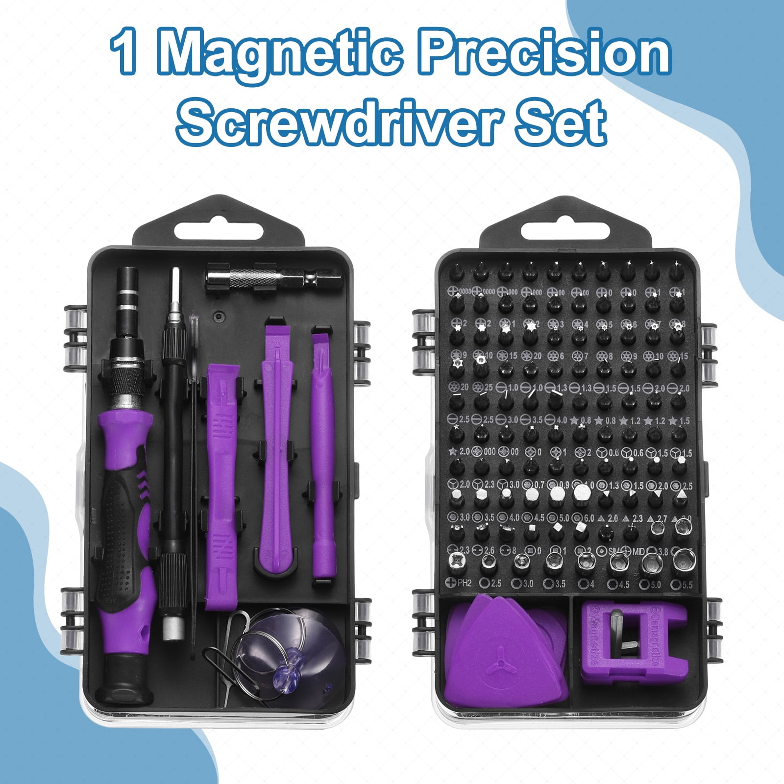 Uxcell 136 in 1 Magnetic Precision Screwdriver Set Electronics Repair Tools Kit with 96 Bits Flexible Shaft and Extension Rod for Cellphone Game Console Laptop PC Computer Camera, Purple