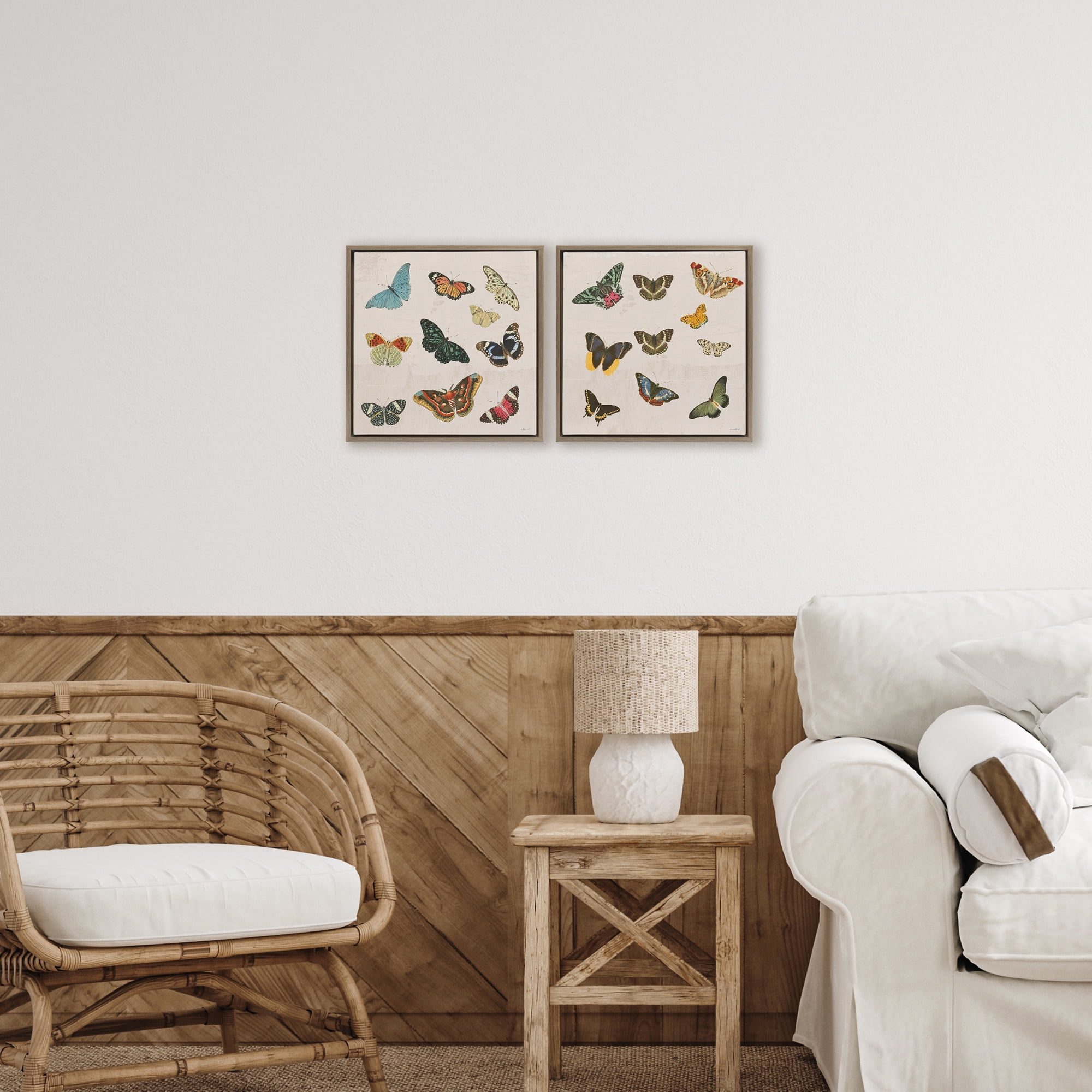Stupell Industries Collection of Vintage Butterflies 2 Piece Brown Framed Floater Canvas Set, design by Dan Meneely