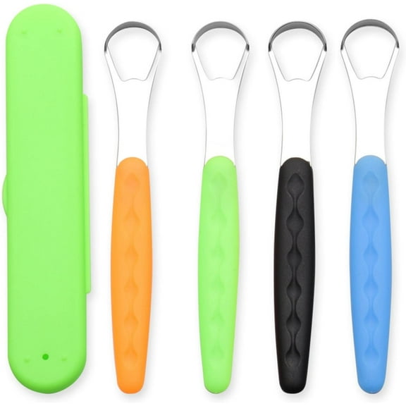 4Pcs Metal Tongue Scraper for Adults Kids,Stainless Steel Tongue Cleaners with Travel Case,100% BPA Free Fresher Tongue Tools,Medical Grade Reusable Dental Scraper Eliminate Bad Breath Healthy Oral