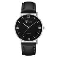 thumbnail image 2 of Reloj unisex para hombres y mujeres Reloj de pulsera con esfera de vidrio redondo y correa de PU de cuarzo (negro, negro y plateado), 2 of 6
