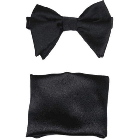 Men's Large Butterfly Bow Tie Hankie J.Valintin Satin #111326 Solid Black