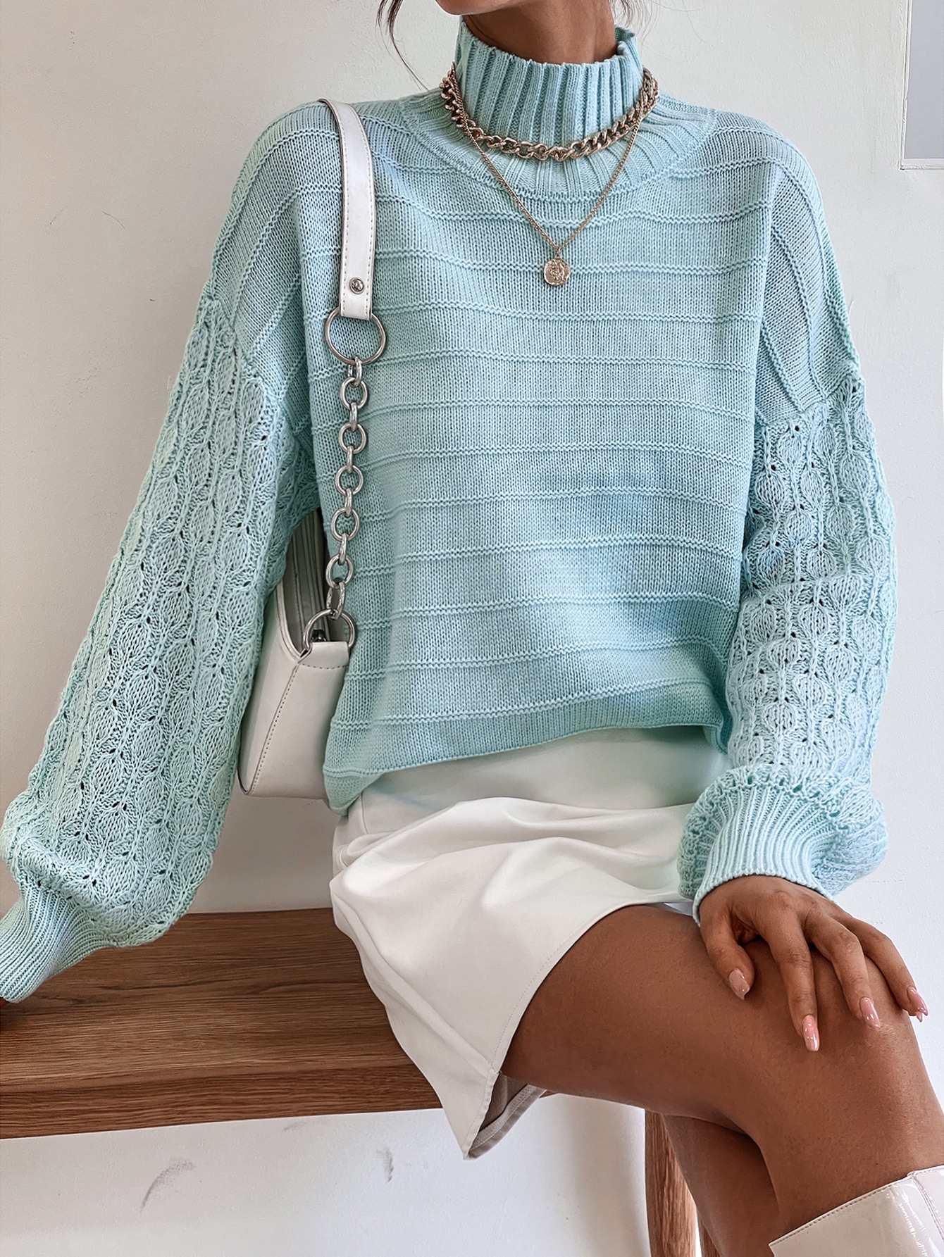 Women's Mock Neck Drop Shoulder Sweater 