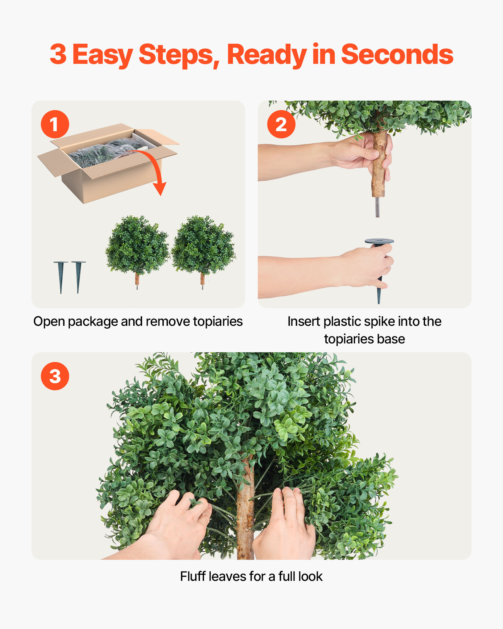 VEVOR Artificial Topiary Boxwood Trees with Ground Spike, 22 inch 2 Set Faux Shrubs & Bushes Potted Plants, Fake Silk Tree Look Real for Decor Front Porch Outdoor Indoor Patio Garden Balcony Backyard
