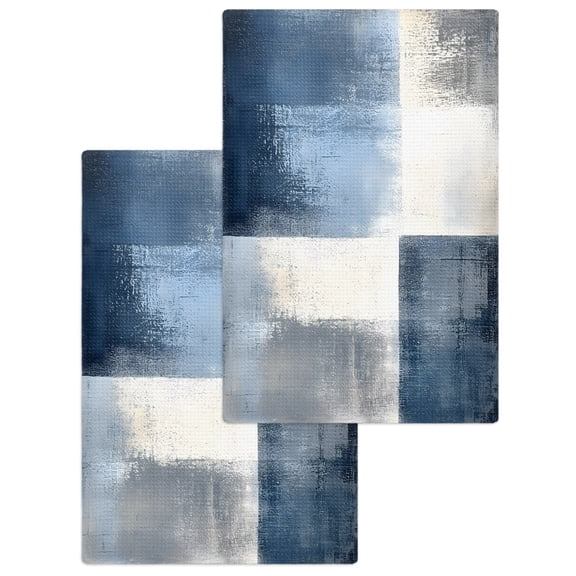 Navy Blue Grey Ombre Hand Towels Set, Waffle Weave Kitchen Towels 2 Pieces, Modern Oil Painting Abstract Microfiber Hair Face Bath Tea Towel Absorbent Quick Drying Cleaning Dish Cloths, 15.7"x23.6"