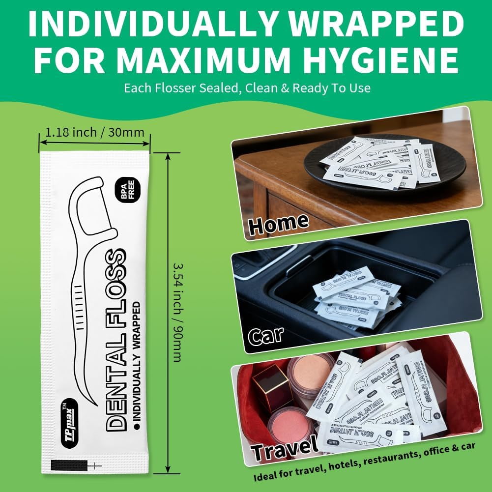500 Count Dental Flossers Each Individually Wrapped, Floss Singles Bag, Travel Hotel Restaurant Office Car Floss, Picks Oral Care Teeth Clean Flat Wire