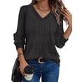 thumbnail image 2 of UVN Blouse for Women Fall V Neck Shirt Long Sleeve Pullover Sweatshirts Dressy Casual Ladies Tops, 2 of 8