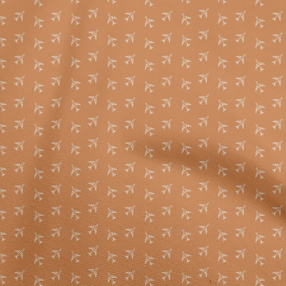 oneOone Cotton Silk Orange Fabric Aeroplane Quilting Supplies Print Sewing Fabric By The Yard 42 Inch Wide