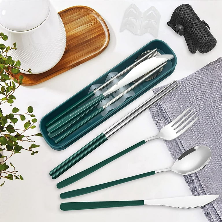 Ins Stainless Steel Tableware Portable Cutlery Set Cute Cartoon Chopsticks  Spoon Fork with Ceramic Handle Student Tableware