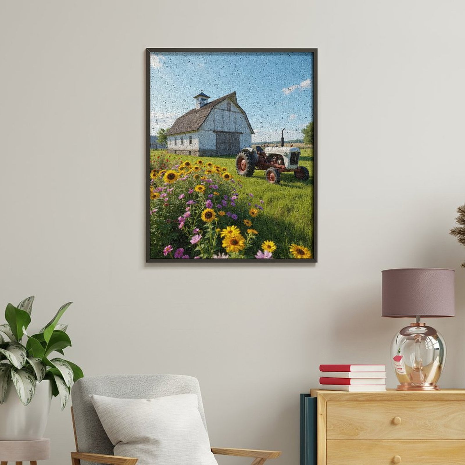 Paint by Numbers Kit for Adults, Vintage Tractor Farm Flowers Barn Paint by Numbers, Easy Paint by Numbers Kit for Adults Beginner, DIY Adult Paint by Number Kits on Canvas, Home Decor