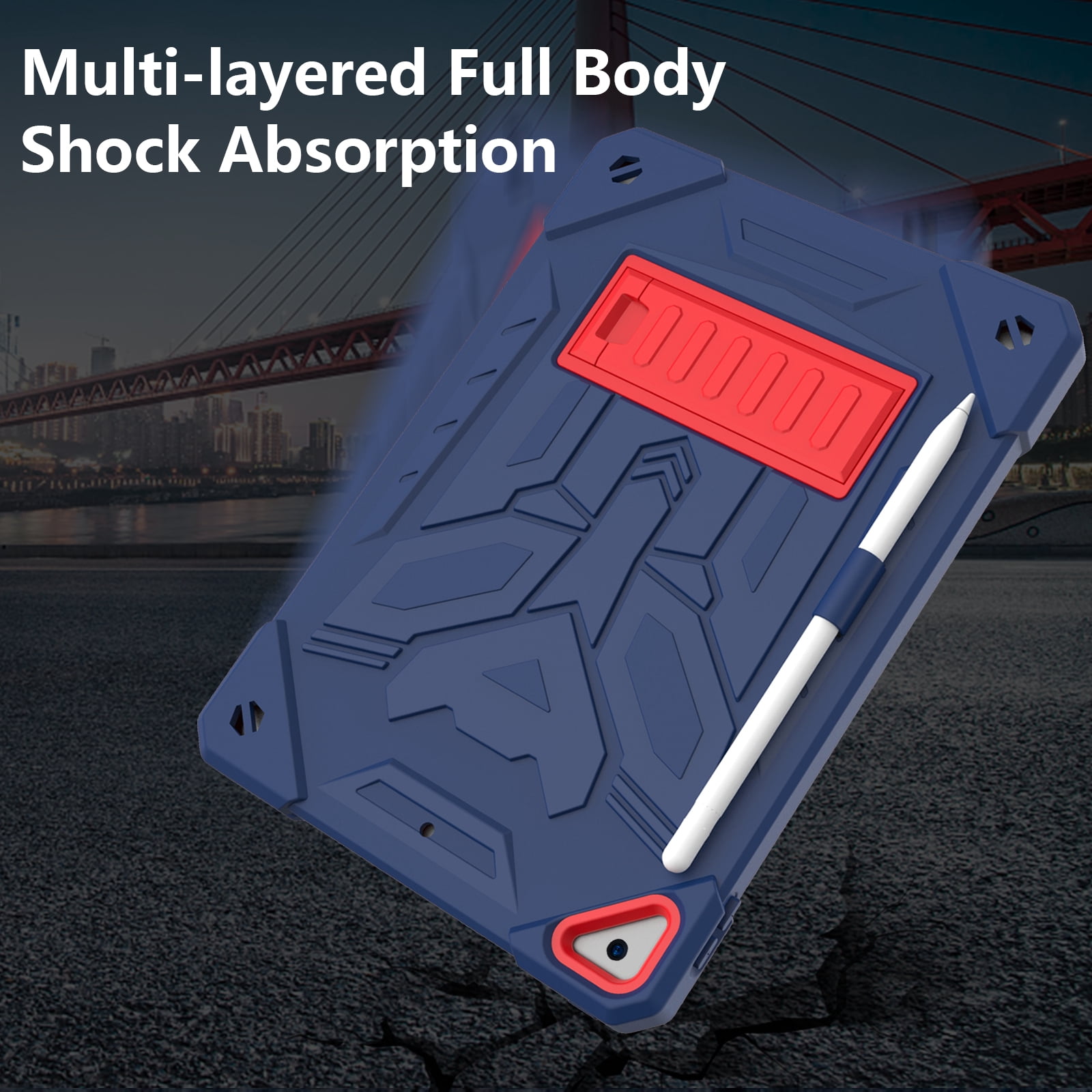 ELEHOLD Hybrid Rugged Case for iPad 9th/8th/7th Gen 10.2 2021/2020/2019, Heavy Duty Shockproof Case with Hidden Foldable Kickstand Adjustable Crossbody Shoulder Strap Pencil Holder,Darkblue
