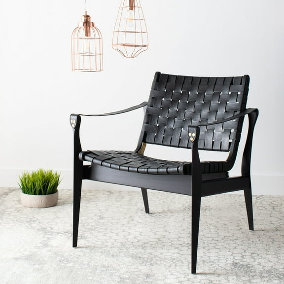 SAFAVIEH Couture Dilan Modern Leather Solid Safari Chair, Black