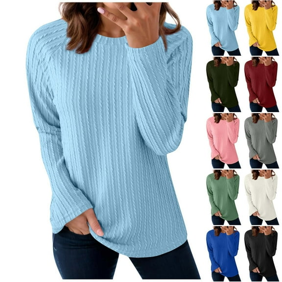 Simua Sweatshirt for Women Long Sleeve Shirts Crewneck Sweaters Fall Fashion Pleated Outfits Tunic Tops