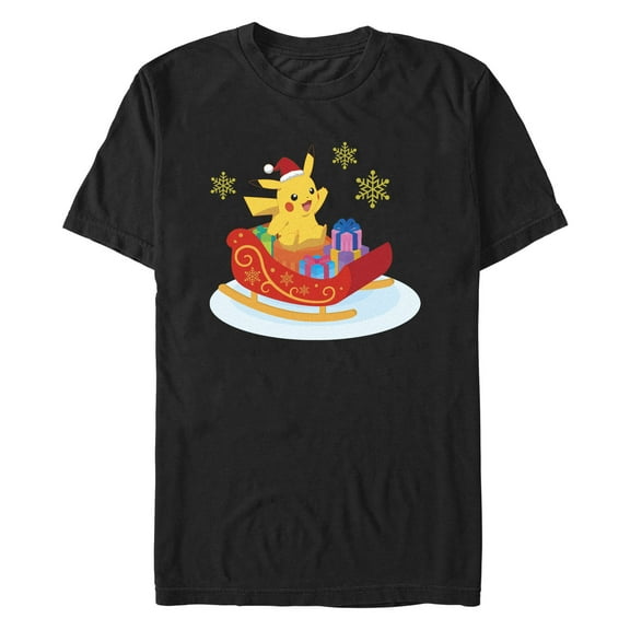 Men's Pokemon Christmas Pikachu Sleigh Graphic Tee Black Medium