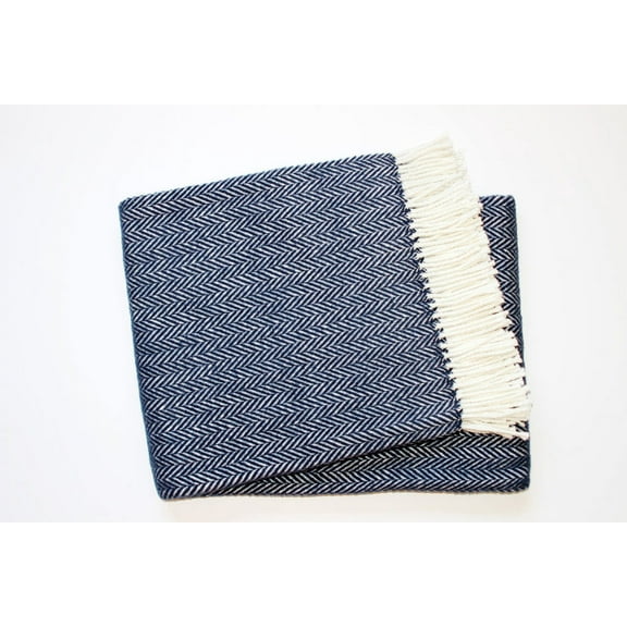 Navy Blue and White Dreamy Soft Herringbone Throw Blanket