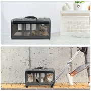 ELEGX Double-Compartment Pet Rolling Carrier with Wheels for 2 Pets,for Up to 35 LBS,Cat Rolling Carrier for 2 Cats,Super Ventilated Design,Ideal for Traveling/Hiking /Camping
