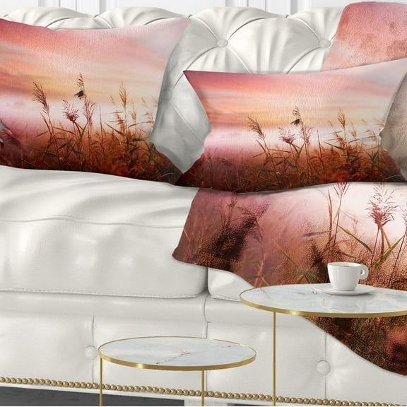 Designart Foggy Land with Early Morning Mist - Landscape Printed Throw Pillow - 12x20