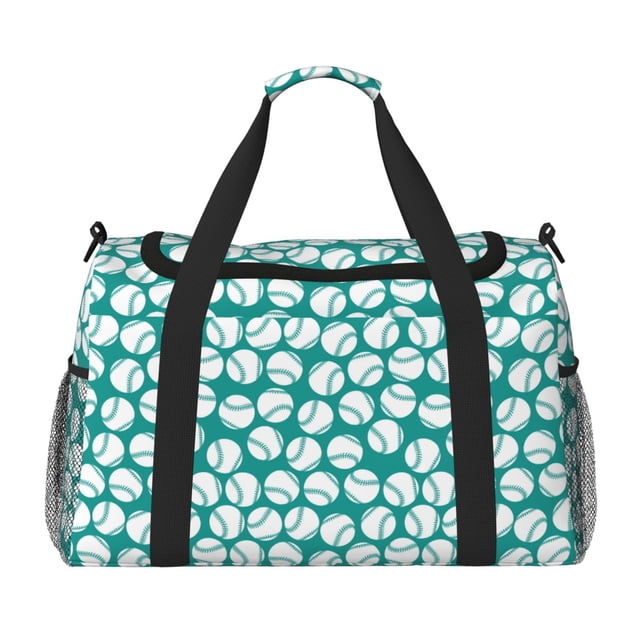 Xecao Green Baseball Pattern Lightweight Crossbody Weekender Bag Mesh Side Pockets Padded Handles Sports Outdoor Gear Organizer